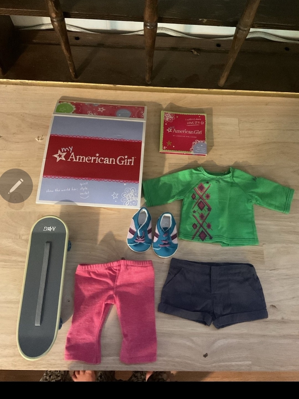 American Girl Green Top Pink Pants Blue Shoes Doll Outfit Set